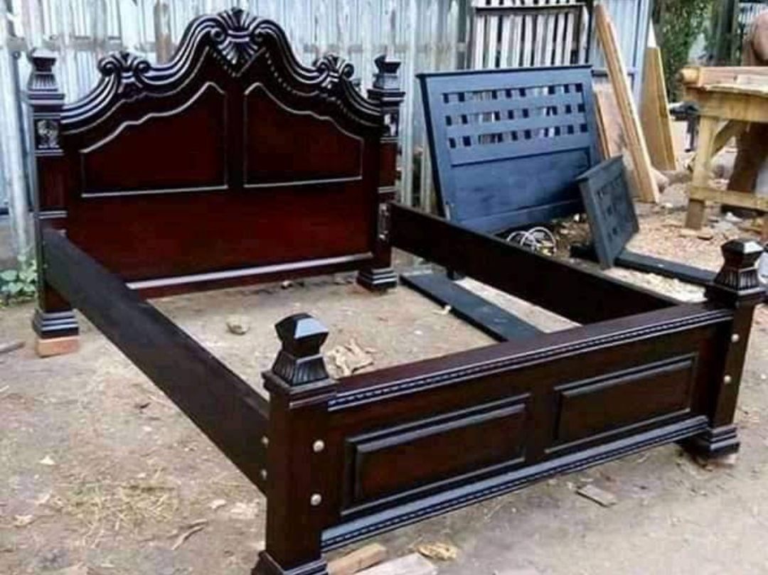Victorian carved dark-mahogany bed frame